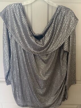 Lane Bryant Silver Metallic Long Sleeve Draped Top